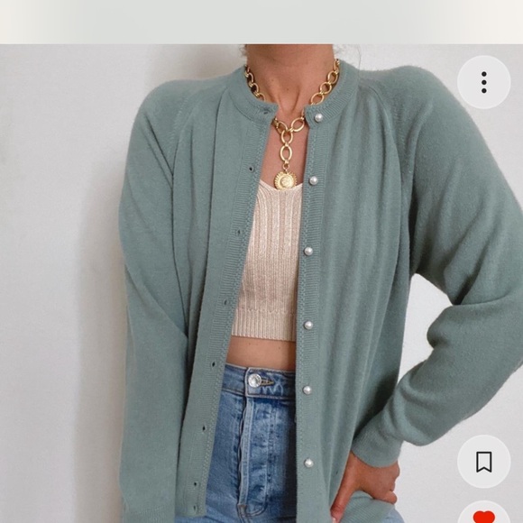 Vintage teal cardigan with pearl buttons - Picture 2 of 5